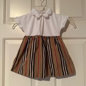 Burberry White and Tan Striped Kids Formal Dress
